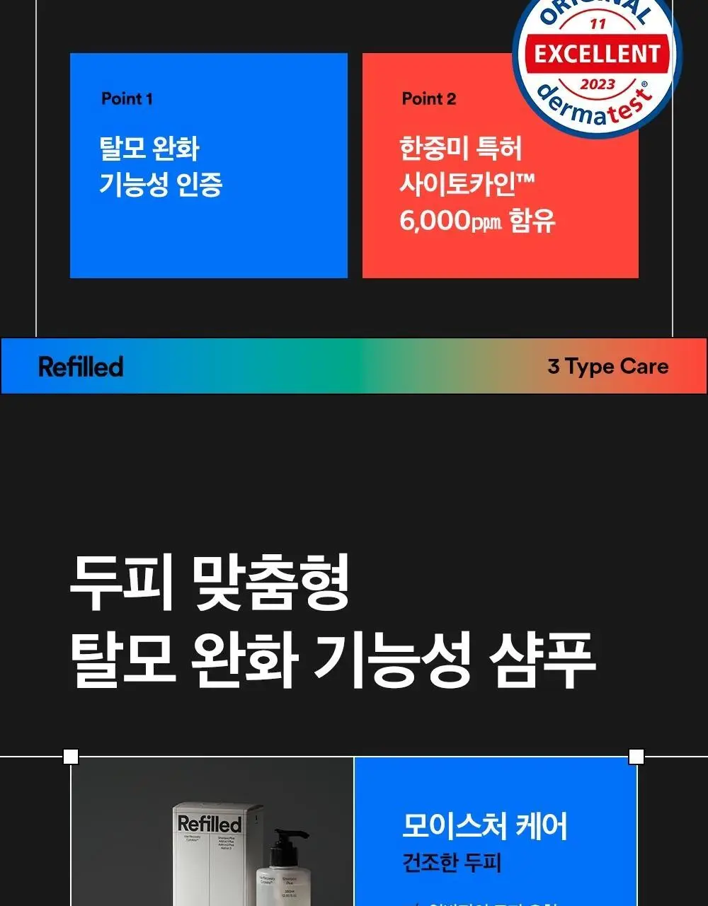 [탈모증상개선] 리필드 사이토카인 한/중/미 단독 특허 탈모샴푸 380ml 3종 택 1 상세페이지 5